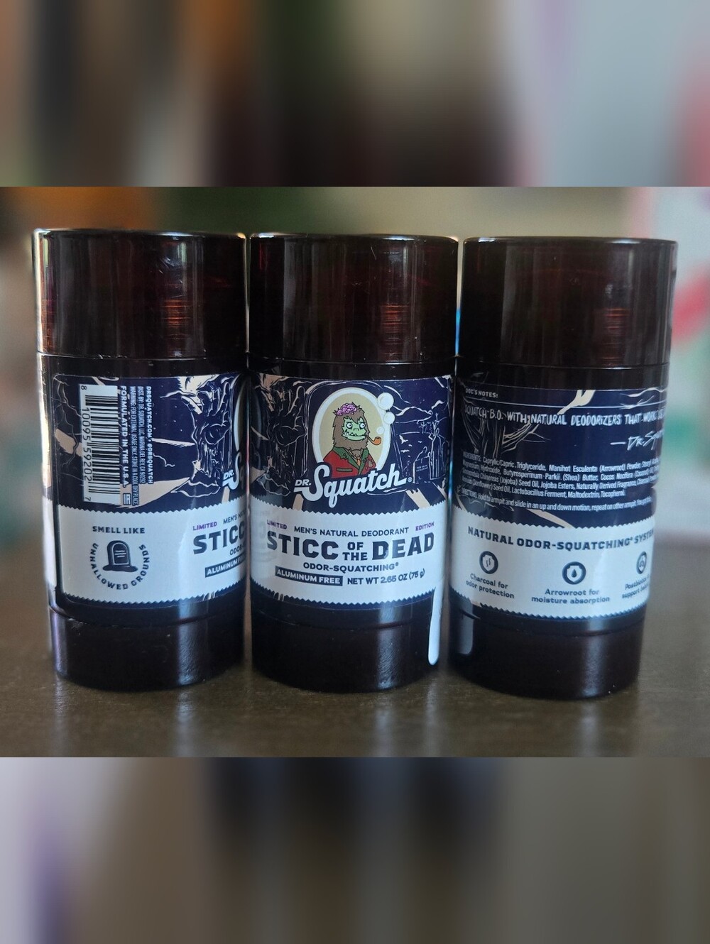 3 Dr. Squatch Sticc of the Dead Men's Natural Deodorant